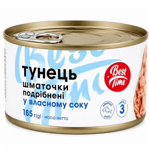 Тунец Best Time кусочки измельченные в собственном соке 185 г (06094)