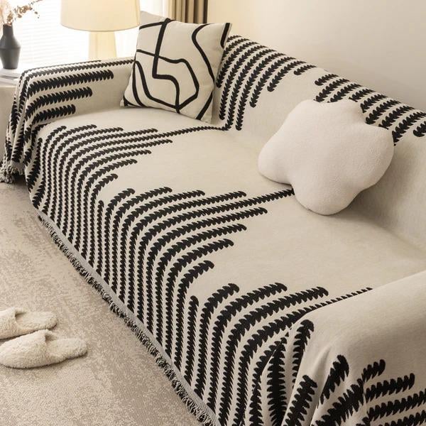 Плед покрывало на диван и кровать для мягкой мебели с узором 180х230 см Бело-черный - фото 1