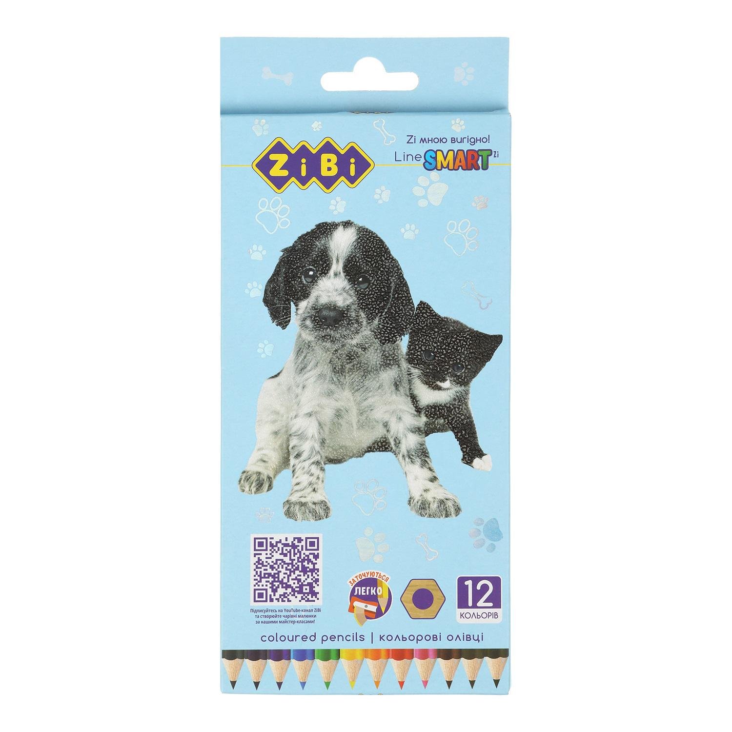 Олівці кольорові ZiBi Smart Line Собаки та Коти шестигранний корпус 12 кольорів (MTT-197483)