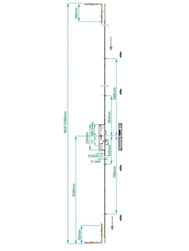 Замок для металлопластиковой двери VORNE 35 дорнмасс 1950-2200 мм 92 мм (V.6144.1602) - фото 2