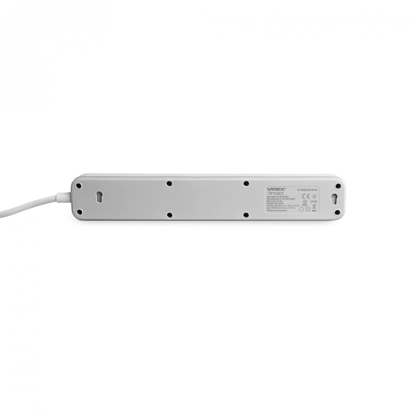 Мережевий подовжувач VIDEX ONCORD з кнопкою 3 м White (VF-PD43G1QC1PD-W) - фото 7