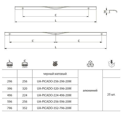 Ручка мебельная алюминиевая PICADO c320/396/18 мм Черный матовый (UA-PICADO-320-396-20M) - фото 3