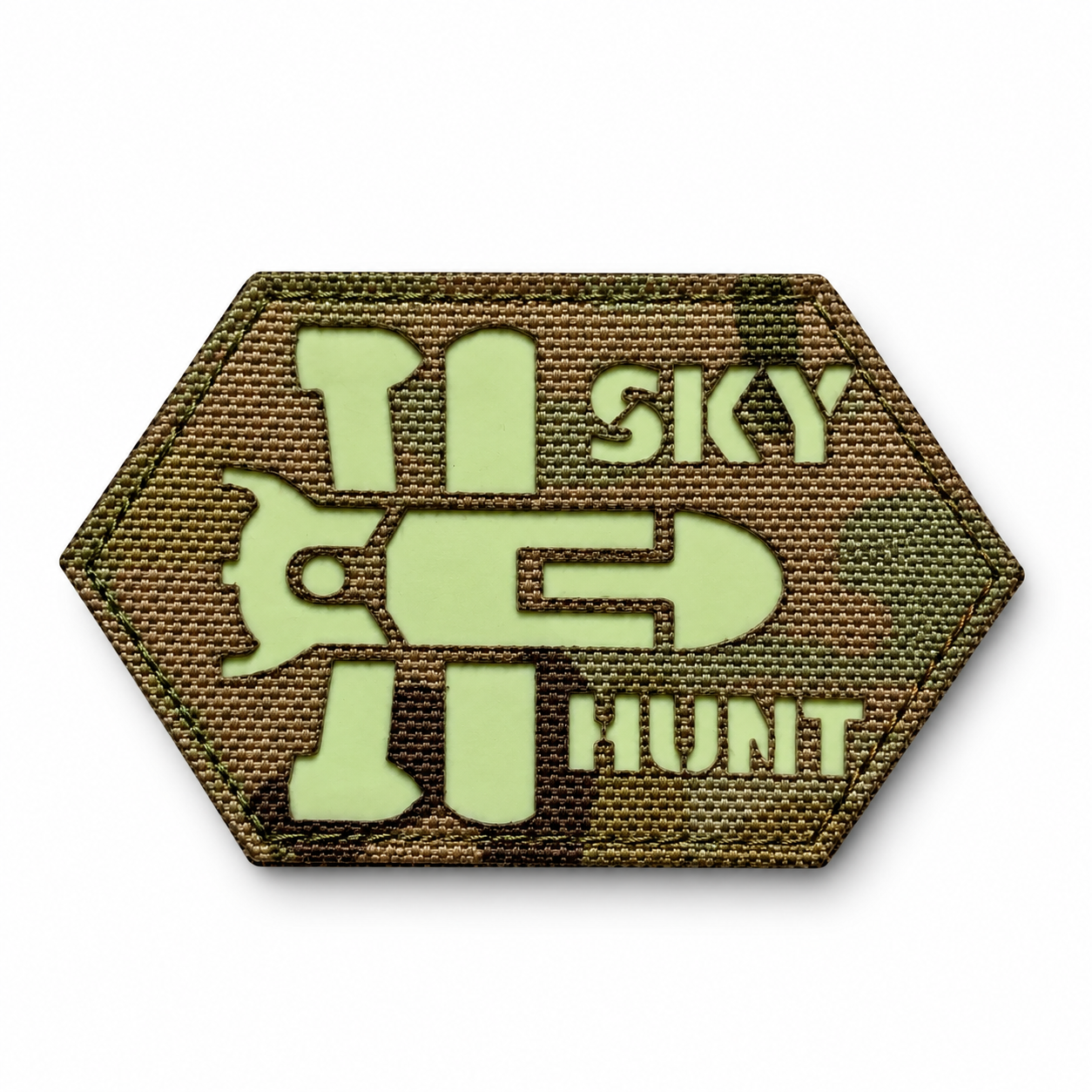 Шеврон на липучке Laser Cut Перехватчик Sky Hunt 8х5 см Мультикам/Люминистентный