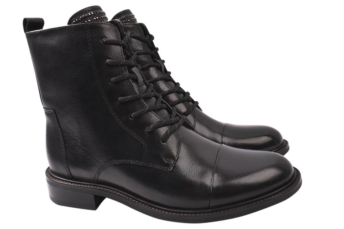 Ботинки женские Anemone из кожи на низком ходу на шнуровке р. 39 Черный (148-21DHC)