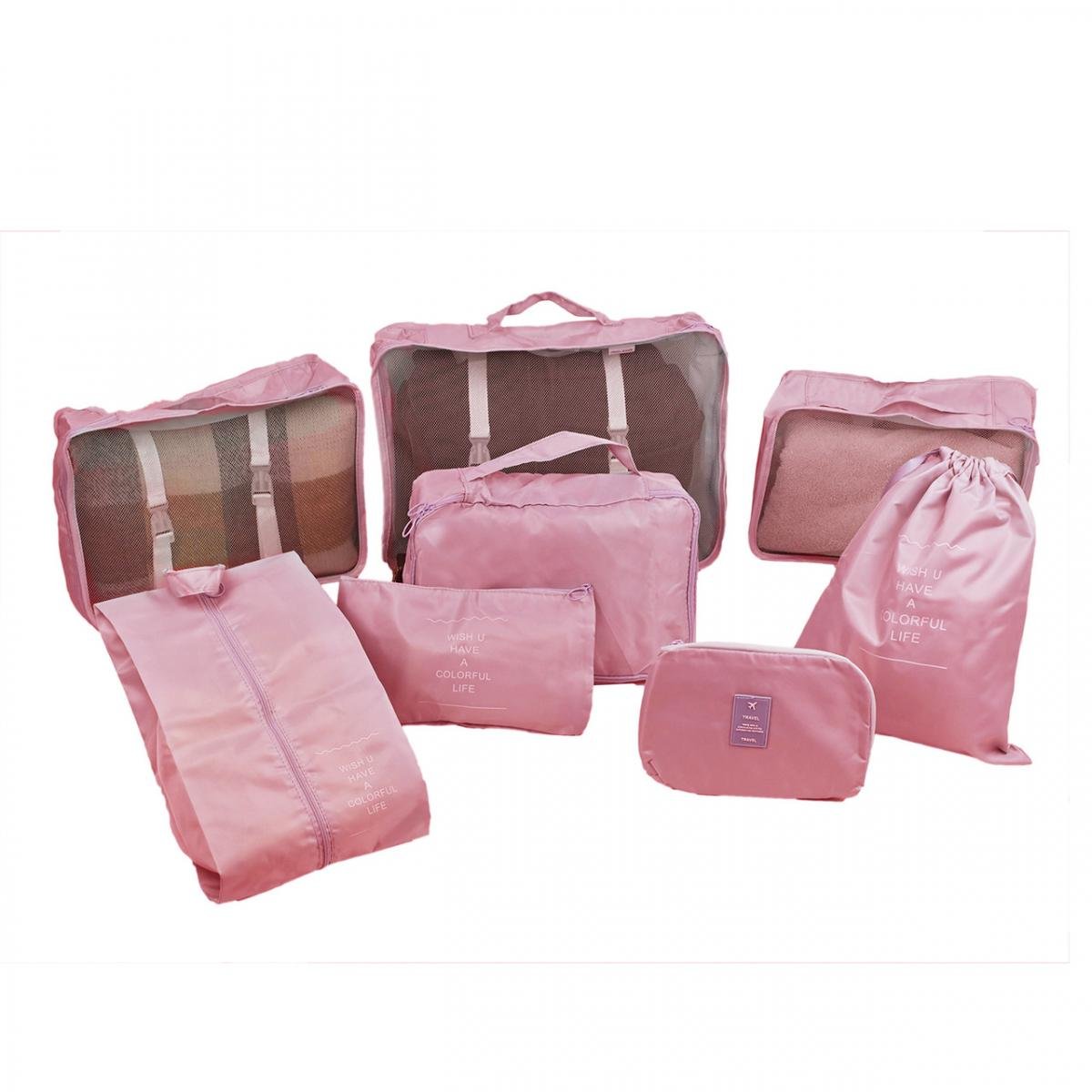 Набір дорожніх органайзерів 8в1 з нейлону для валізи та ручної поклажі Рожевий (КДО-40-23) - фото 5 Набір дорожніх органайзерів 8в1 з нейлону для валізи та ручної поклажі Рожевий (КДО-40-23) - фото 5