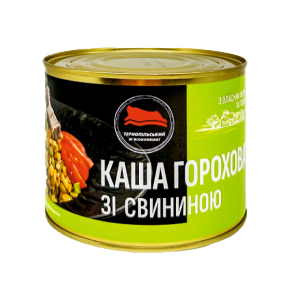 М'ясна консерва Тернопільський м'ясокомбінат "Каша горохова зі свининою" 525 г (23915049)