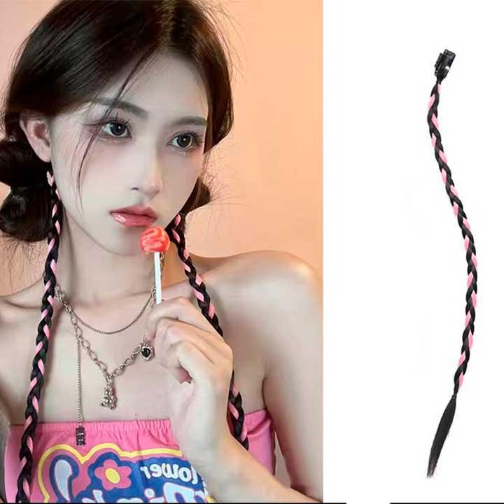 Коса накладна тонка на шпильці канекалон 45 см Рожевий (K0864-3) - фото 3