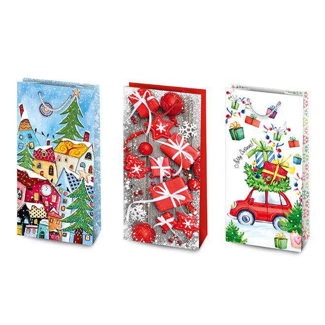 Пакет подарочный новогодний Flora микс 10х6х21 см 10 шт. (7949)