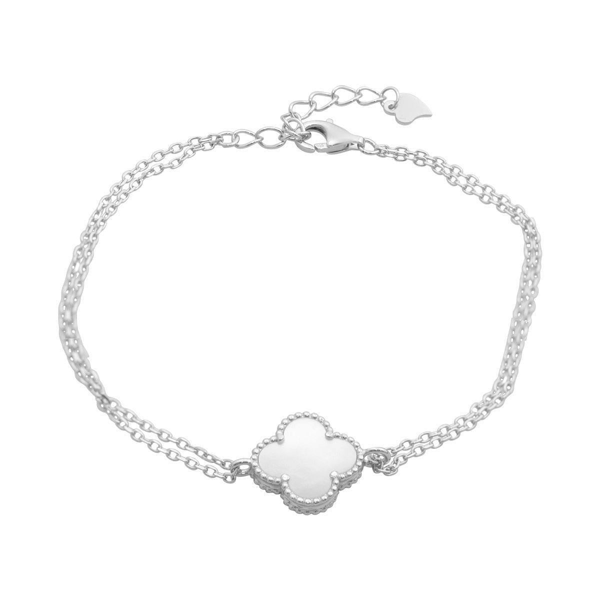 Браслет серебряный с перламутровой вставкой в форме четырехлистника