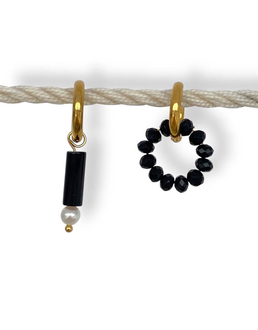 Сережки асиметричні з чорним оніксом жіночі NSTONE чорні One size