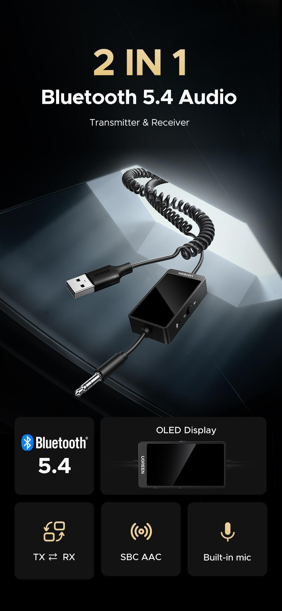 Адаптер аудіо Ugreen Bluetooth 5.4 3.5 мм 0.5-1.5 м (45236) - фото 2