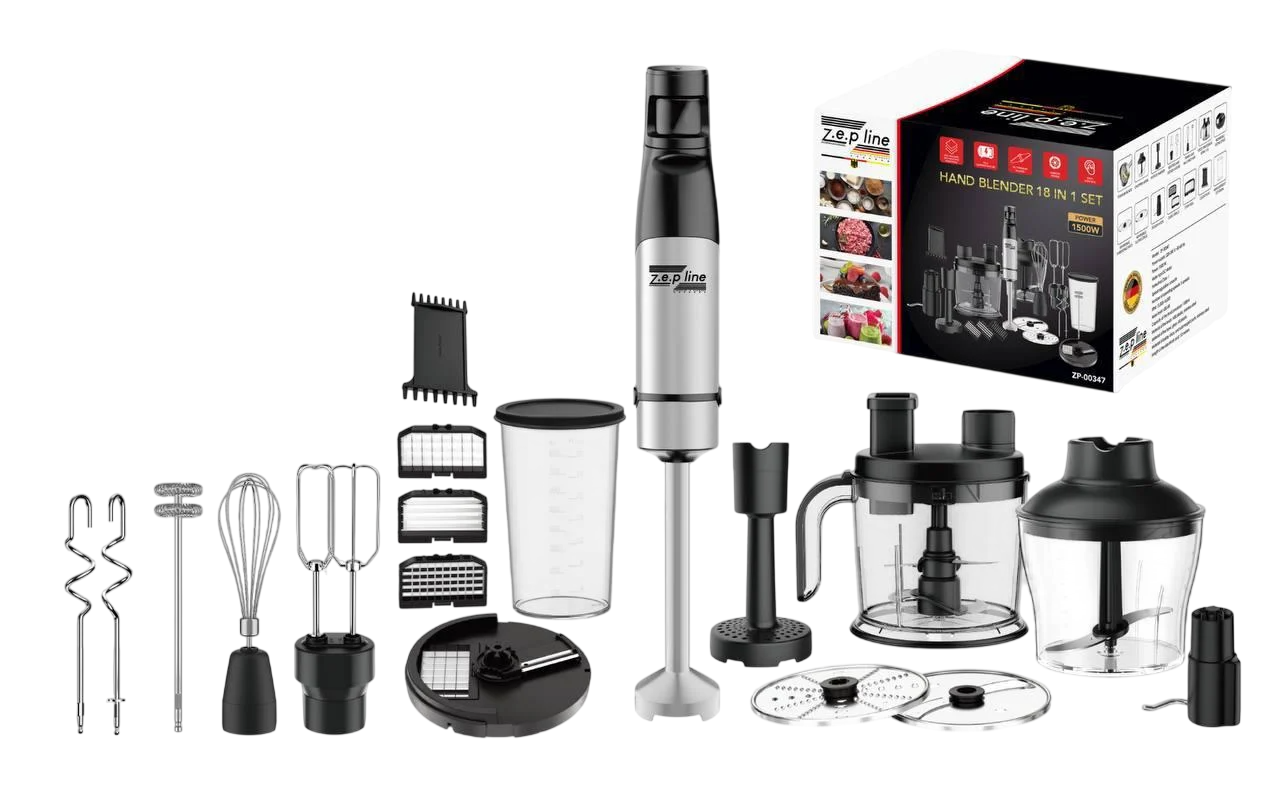 Блендер ручной ZepLine ZP-00347 18в1 с насадками 1500 Вт Черный