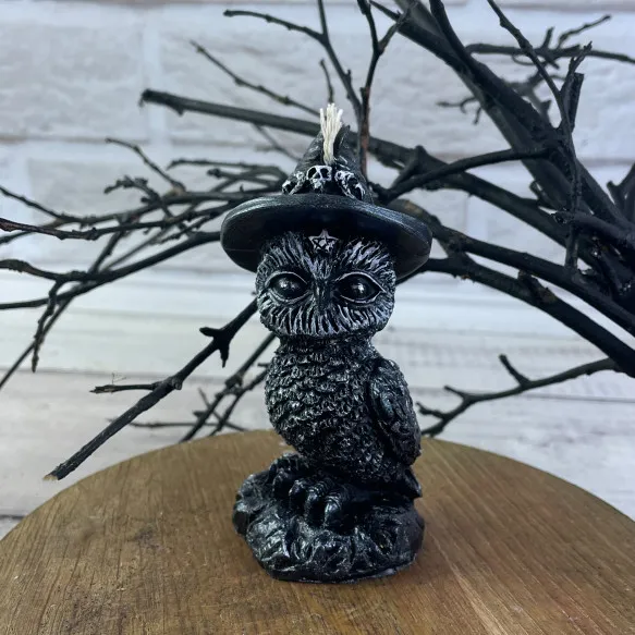 Свеча восковая Сова в шляпе Черный