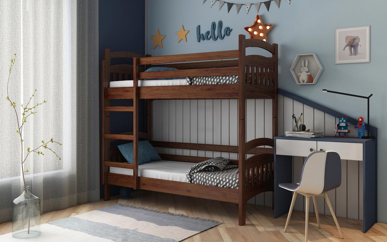 Кровать двухъярусная STEMMA Лакки без ящиков натуральное дерево сосна 90x200 см Махонь (52607)