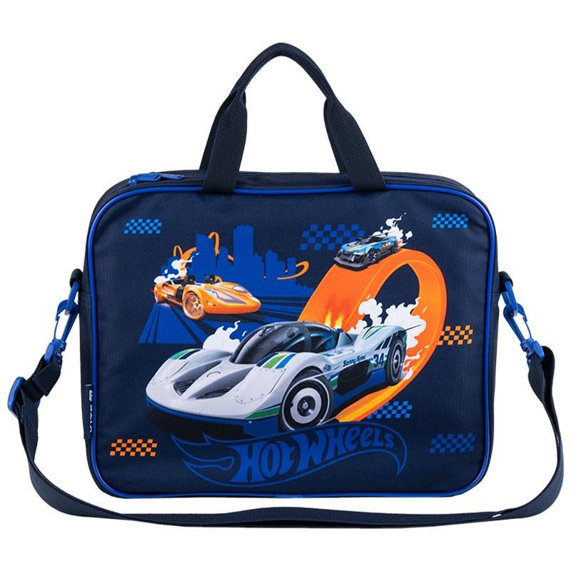 Сумка школьная текстильная Kite Hot Wheels HW25-5 А4 на молнии 1 отделение/ремень/внутренний карман (69728)