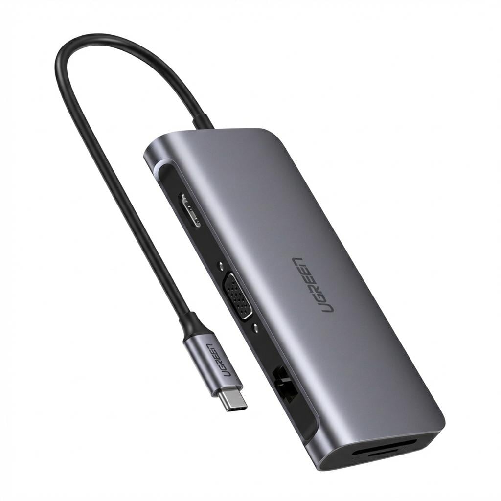 Хаб USB-C UGREEN CM179 HDMI VGA RJ45 Темно-серый (40873)