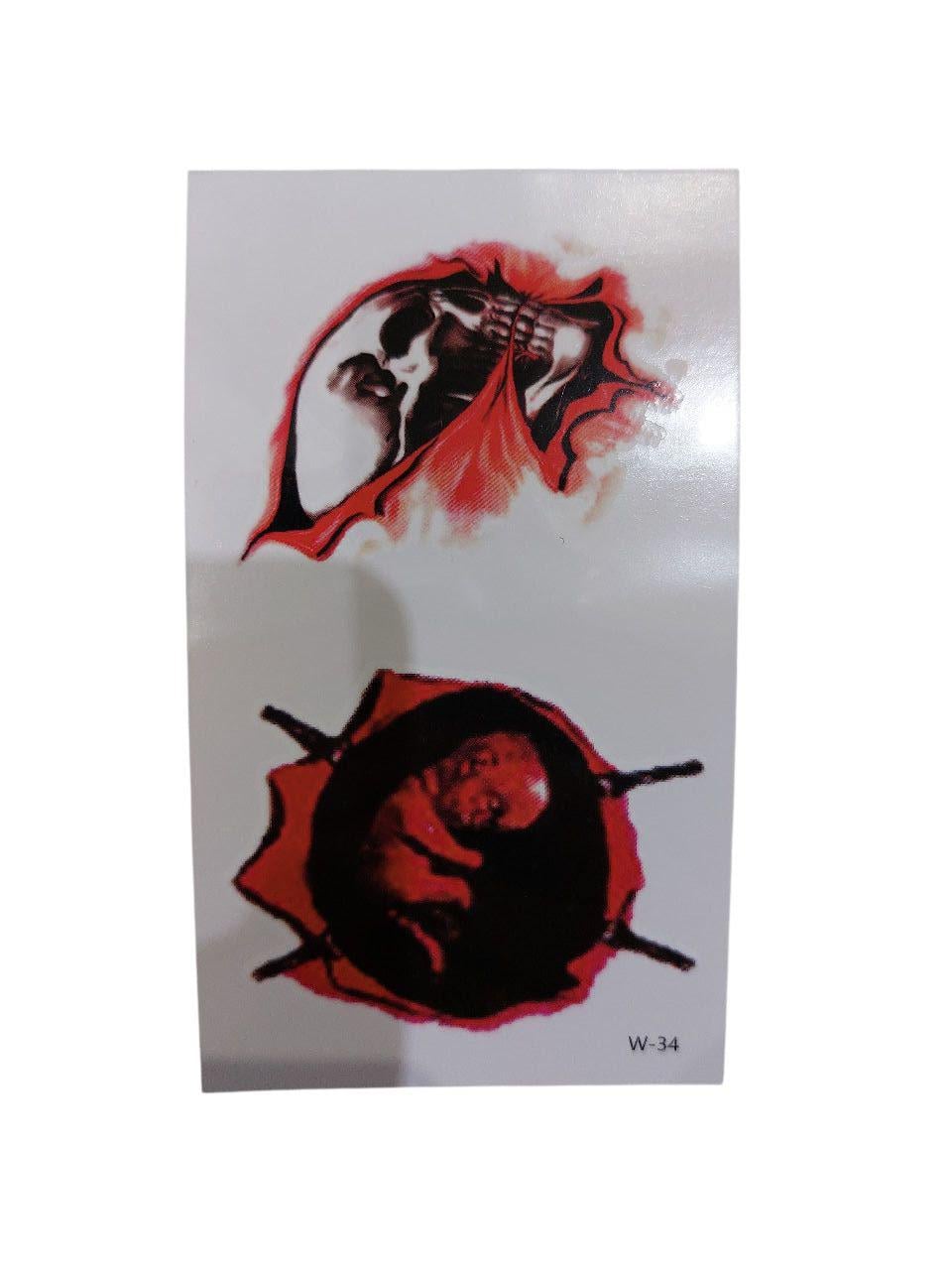 Наклейки тату на Хэллоуин с черепом 10x6 см Красный (900032)