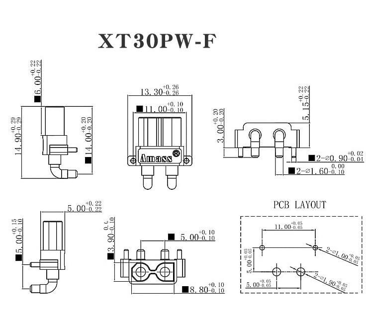 Конектор Amass XT30PW-F мама для акумуляторів та регулятора швидкості (PCB) - фото 2 Конектор Amass XT30PW-F мама для акумуляторів та регулятора швидкості (PCB) - фото 2