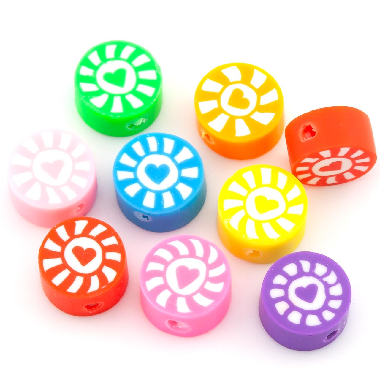 Бусины из полимерной глины Round Love Sunshine 10,5х4,5 мм 10 шт. Разноцветный (ПГ1005т54)