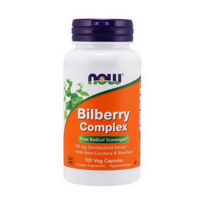 Екстракт чорниці з бета-каротином і рибофлавіном NOW Bilberry Complex 80 мг 100 вег. капс.