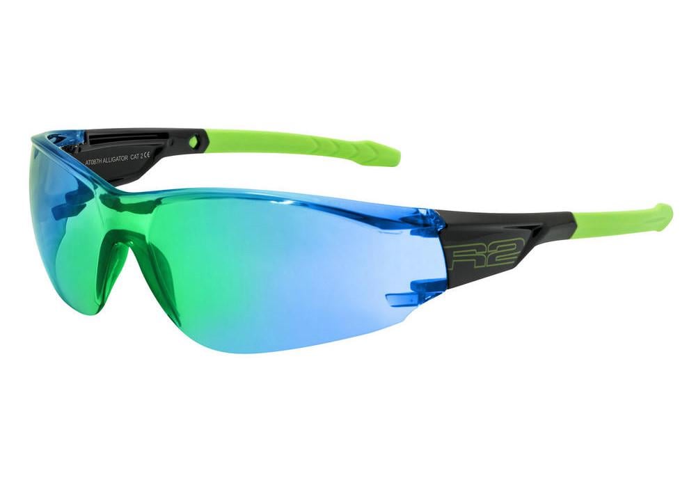 Окуляри сонцезахисні велосипедні R2 Alligator Black/Green shiny (AT087H)