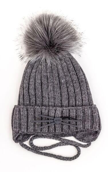 Шапка дитяча для хлопчиків Котик D805 фліс 46-52 см Асфальтовий