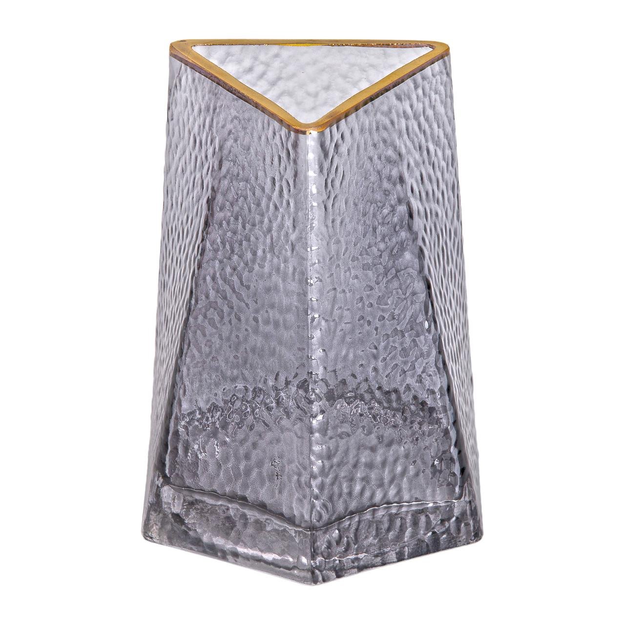 Ваза стеклянная треугольная Light House с золотым ободком 13х11,5х15,5 см Серый (LG-20222)