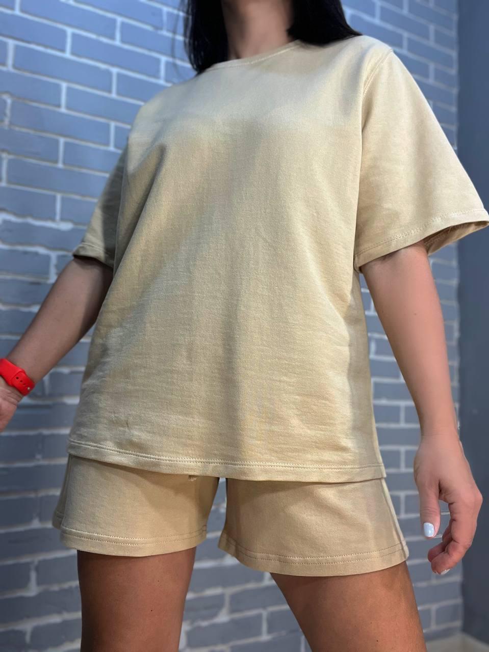 Костюм жіночий PEPPER MINT 24-0101 футболка с шортами трикотажний однотонний S-M Бежевий (2308)