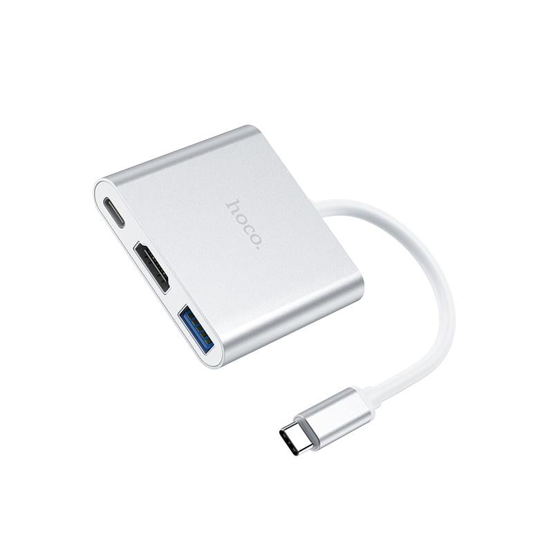 USB-хаб Hoco HB14 Easy use Type-C adapter Type-C to USB3.0+HDMI+PD Silver (6931474725790) - фото 3