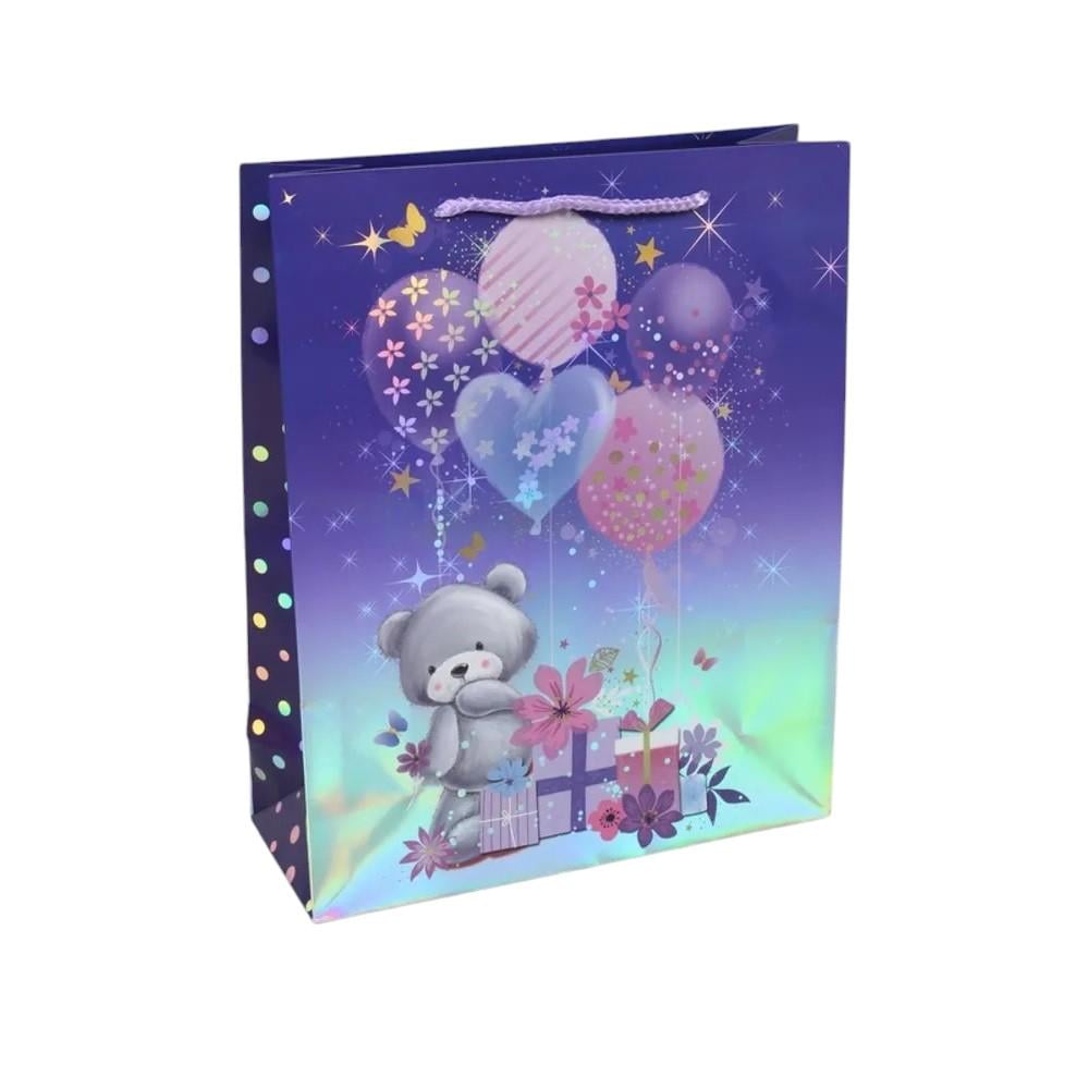 Подарочный пакет Stenson Bear с голографическим эффектом 31х42х12 см Темно-фиолетовый (R95528-L)