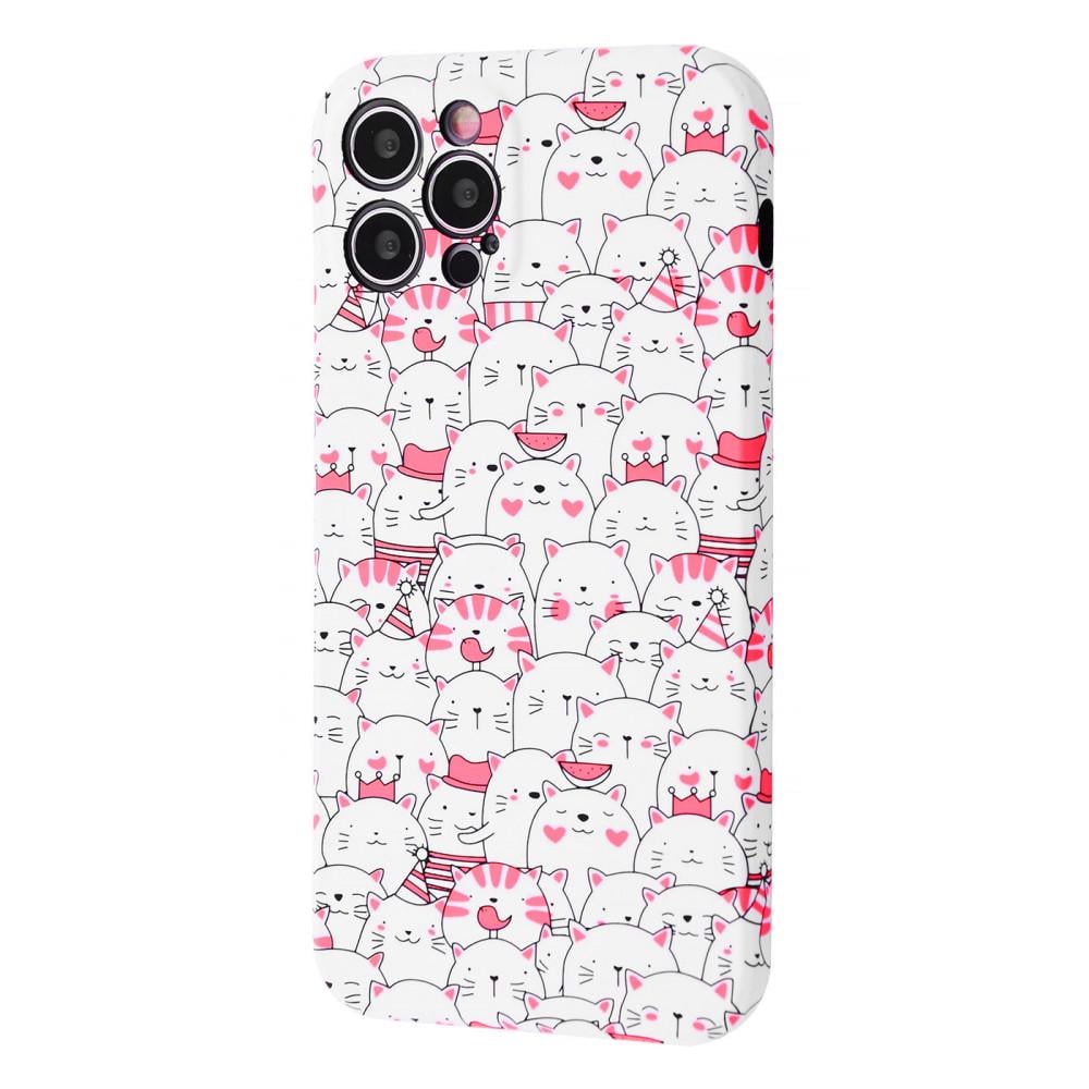 Чехол неоновый WAVE NEON X LUXO Cute Series iPhone 13 Pro white cats С рисунком - фото 1