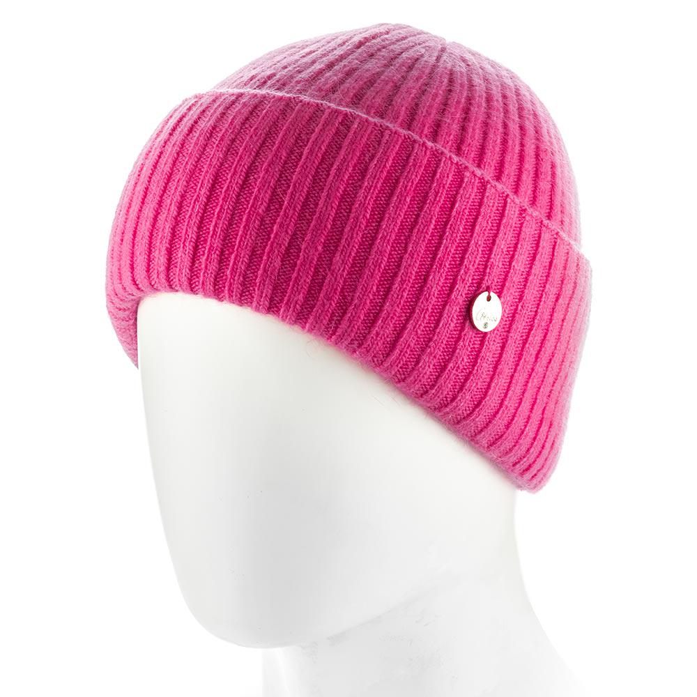 Шапка женская ангоровая зимняя Atrics WH895 в широкий рубчик с двойным отворотом утепленная флисом Малиновый - фото 1