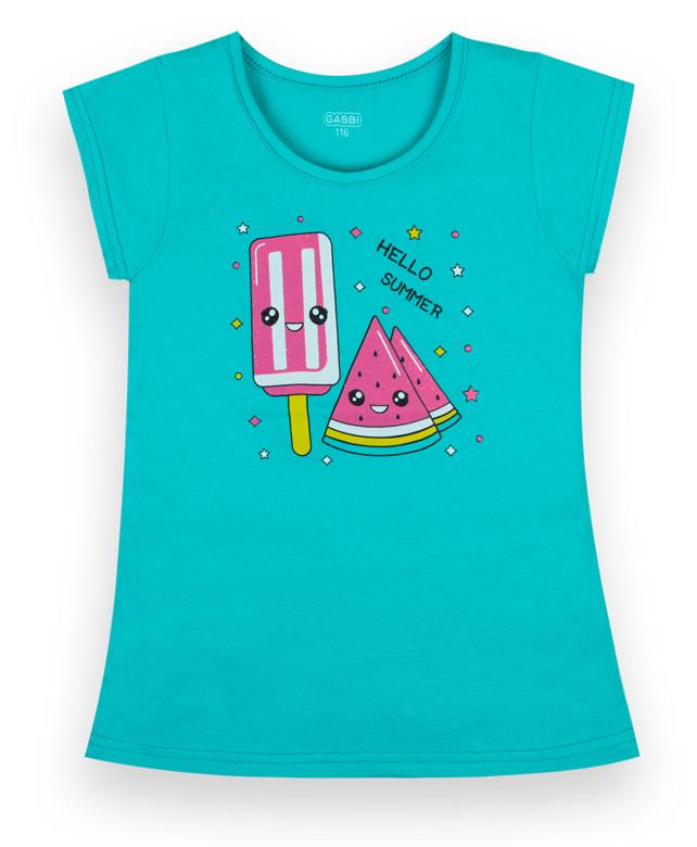 Футболка детская хлопковая для девочки Gabbi Бег дрем 104 см Ментоловый (12646)