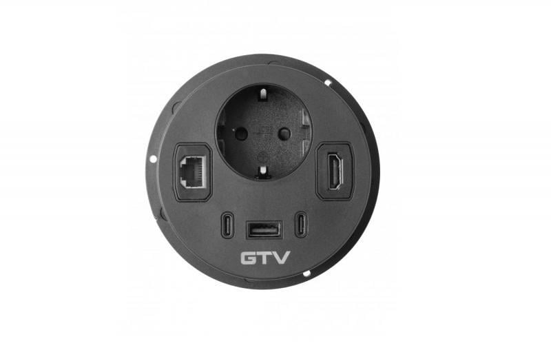 Удлинитель врезной круглый GTV Rondo 1-schuko 1-USB A+2-USB C RJ45 1-HDMI кабель 1,5 м Черный (AE-GMRON1S3URH-20)