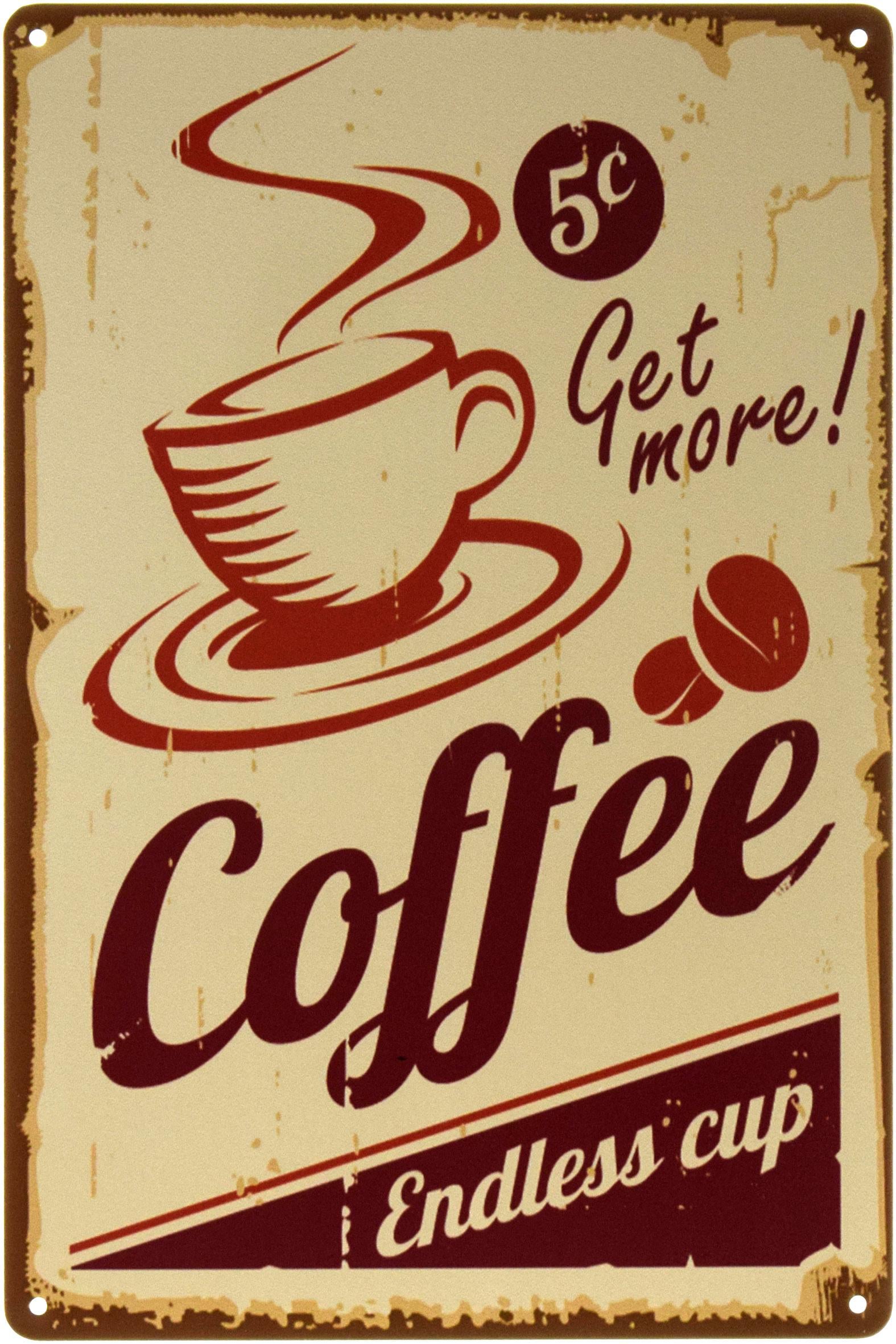 Табличка металлическая Бесконечная Чашка Кофе/Coffee Endless Cup 20x30 см