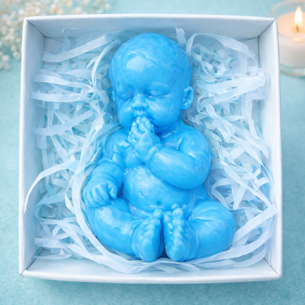 Мыло сувенирное фигурное Новорожденный с ручкой во рту Голубой Мыло сувенирное фигурное Новорожденный с ручкой во рту Голубой