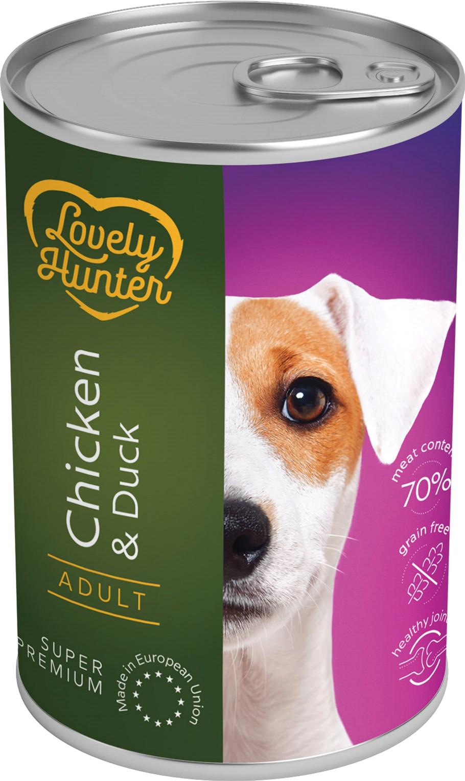 Корм вологий для дорослих собак Lovely Hunter з куркою та качкою 400 г (4771317456182)