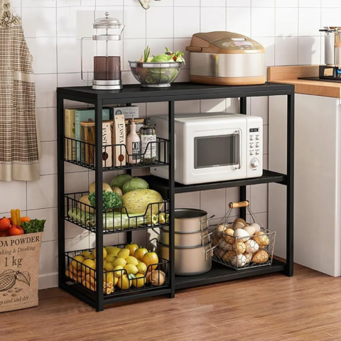 Стеллаж-органайзер кухонный многофункциональный XS-W56B 80х30х80 см Черный (OD17652)
