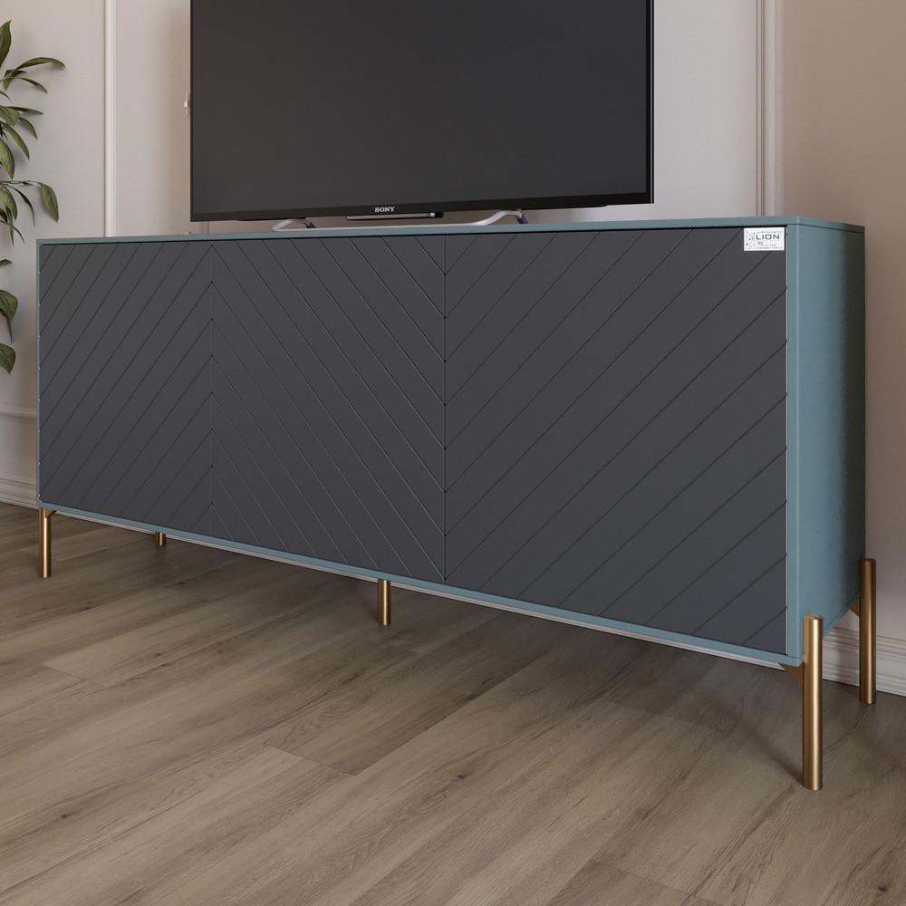 Тумба под телевизор с золотыми металлическими ножками Lion Амарант 168x40x76,5 см Гранит серый/Графитовый (Lion-043089)