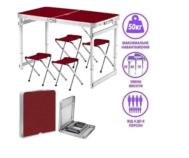 Стол для пикника Folding Table с 4 стульями 60х120 cм Красный (НФ-00001836) - фото 3