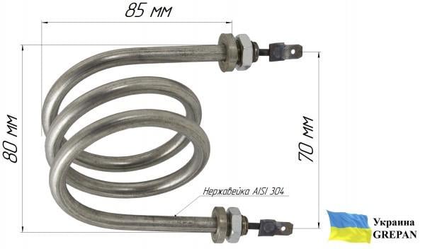 Тен для кулера Grepan №6 500W 220V 85x70 мм фланець М10х1 нержавіюча сталь (kul006) - фото 4