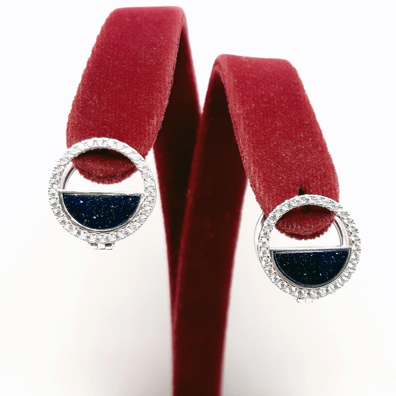 Серьги серебро ночь каира родий авантюрин 925° 5,06 г (1851)