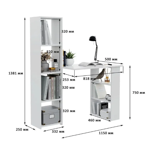 Компьютерный стол MebelProff КС-27 с полками Белый (26437776) - фото 4 Компьютерный стол MebelProff КС-27 с полками Белый (26437776) - фото 4