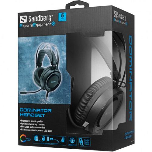 Гарнітура ігрова Sandberg 126-22 Dominator Headset RGB 4 pin USB 2,1 м mini-jack 3,5 мм (570584) - фото 5