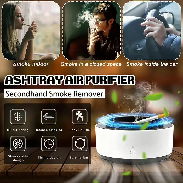 Попільничка бездимна настільна з функцією очищення повітря від тютюнового диму Білий (2856) - фото 8