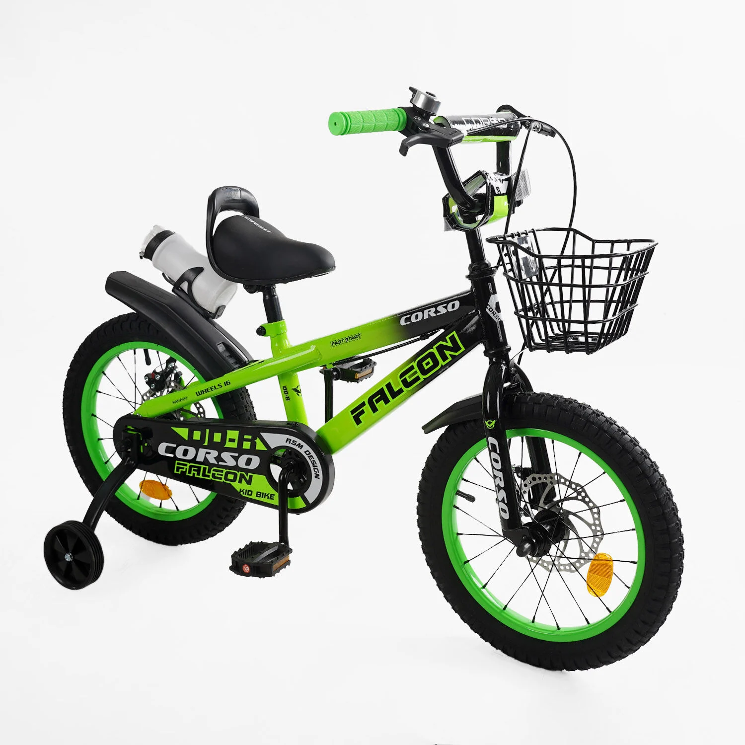 Велосипед двоколісний Corso Falcon 16" з додатковими колесами Зелений (FL-16090)