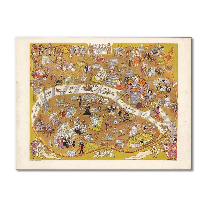 Винтажная карта Карта Париж Франция Альредедор 1930 Мулен Руж 1 модуль 40х60 см