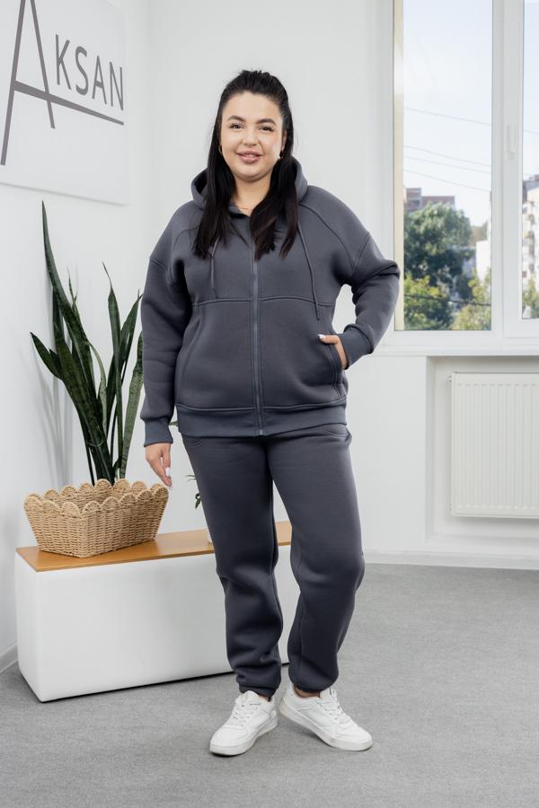 Спортивний костюм жіночий AKSAN зимовий байковий двійка 4XL Темно-сірий (25.2071_dark-gray_54(4XL))
