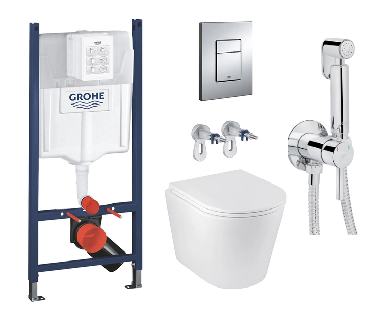 Інсталяція Grohe Rapid SL підвісний унітаз Kroner Armada Rimless/гігієнічний душ Qtap (3884000G/38732000/WHI513636/QTINSVARCRMV01)
