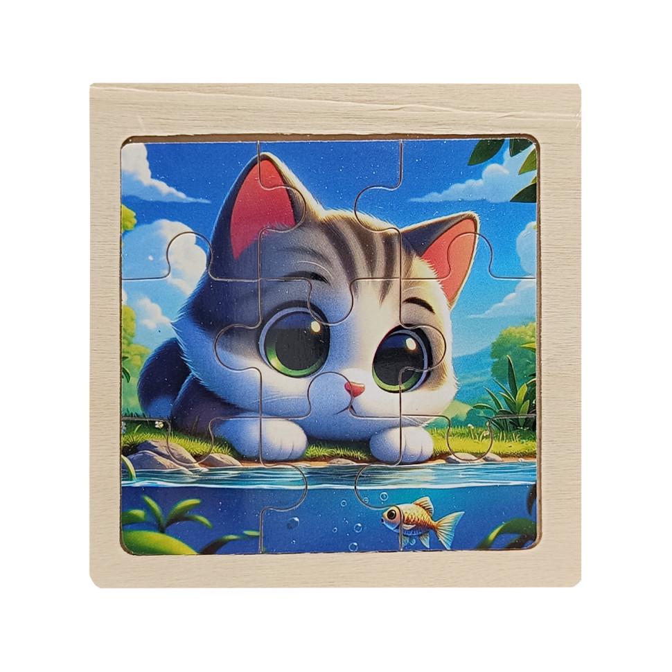 Пазл-вкладиш дерев'яний дитячий Кошеня з рибкою MD 1506-4 9 ел. (RLT52734)